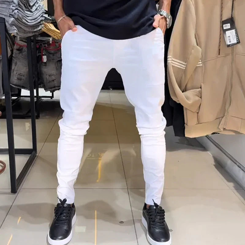 Pantalones informales de corte ajustado para hombre, de color liso (50 % de descuento)