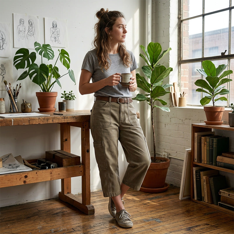 Elena | Pantalón Cargo de Tiro Alto Premium